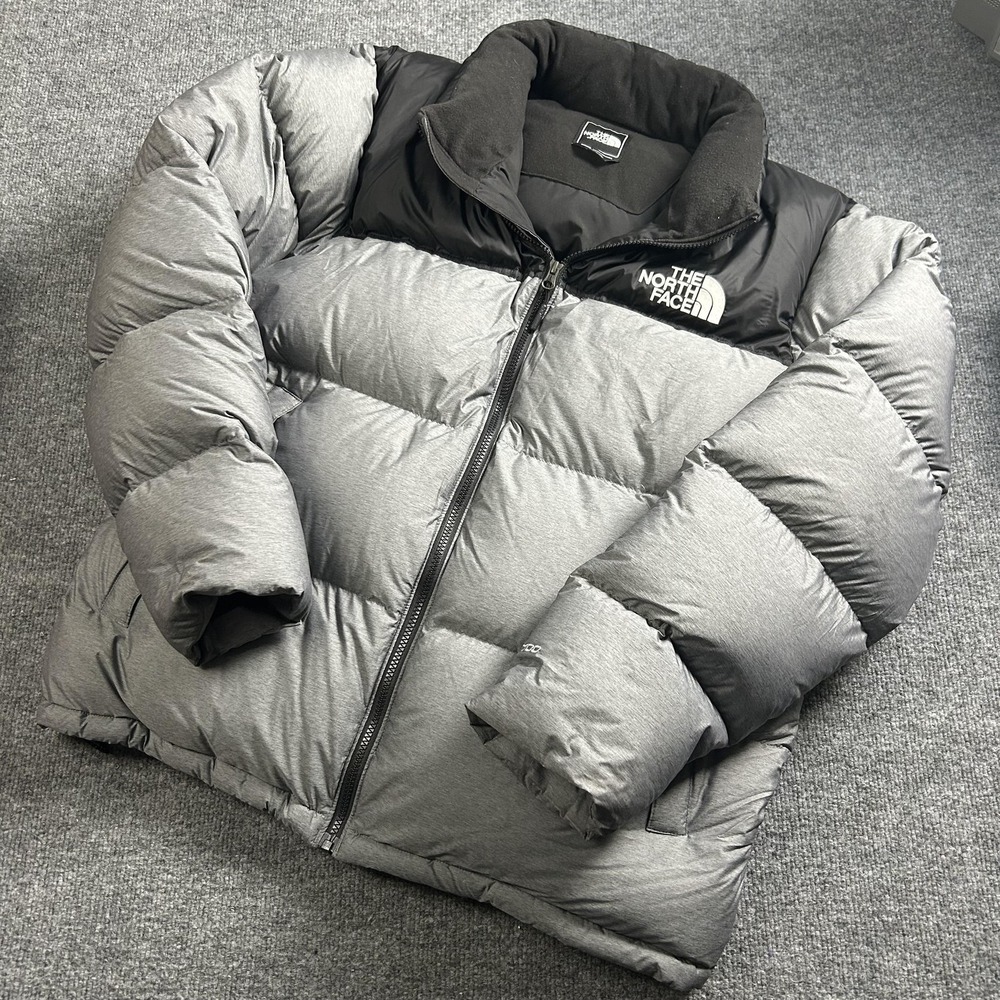 The North Face Nuptse Jacket Mens XL Gray Black 700 Down Puffer Insulated Warm
